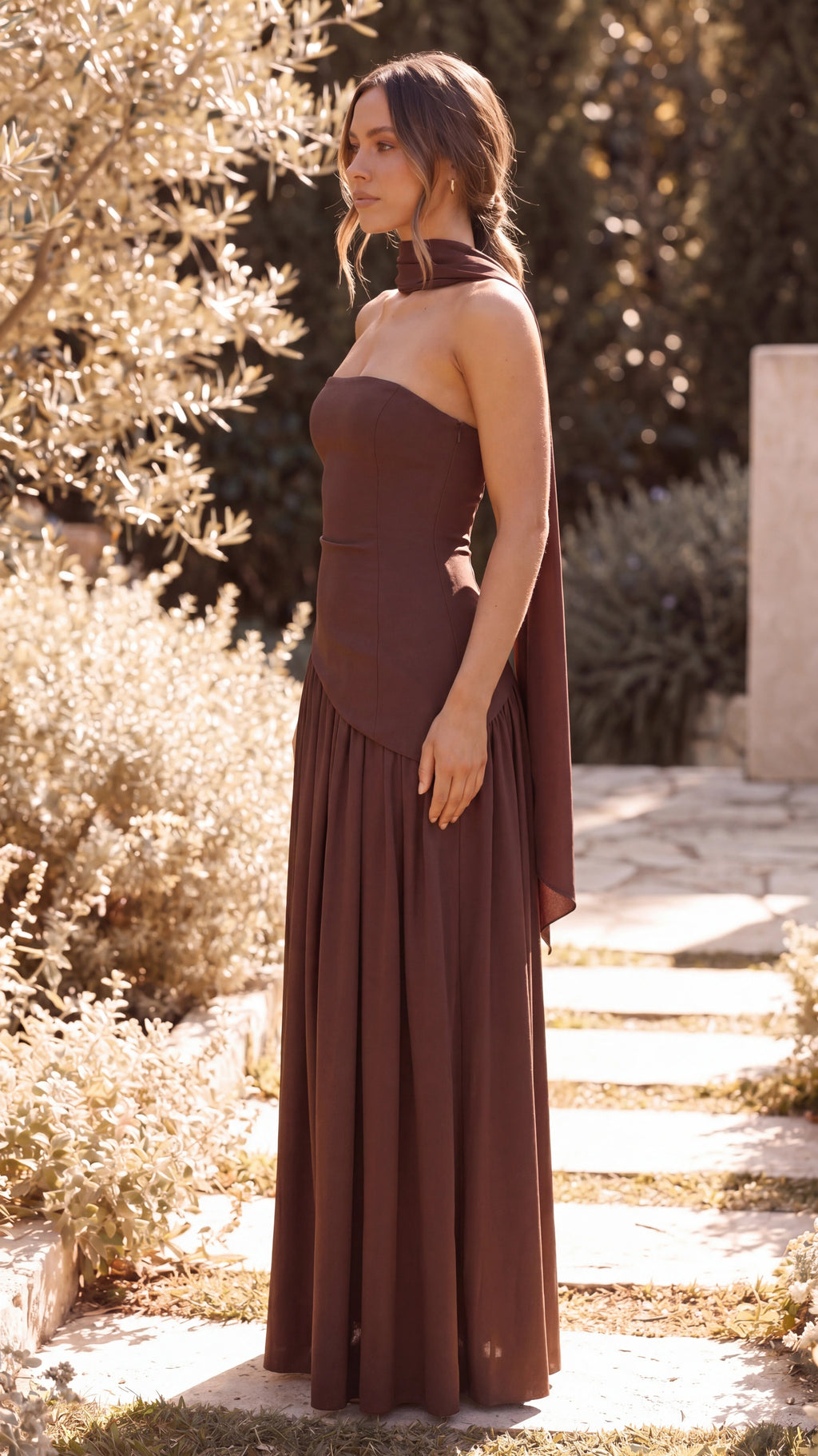 Women's Wedding Guest Maxi Dress | Strapless High Slit Corset Gown