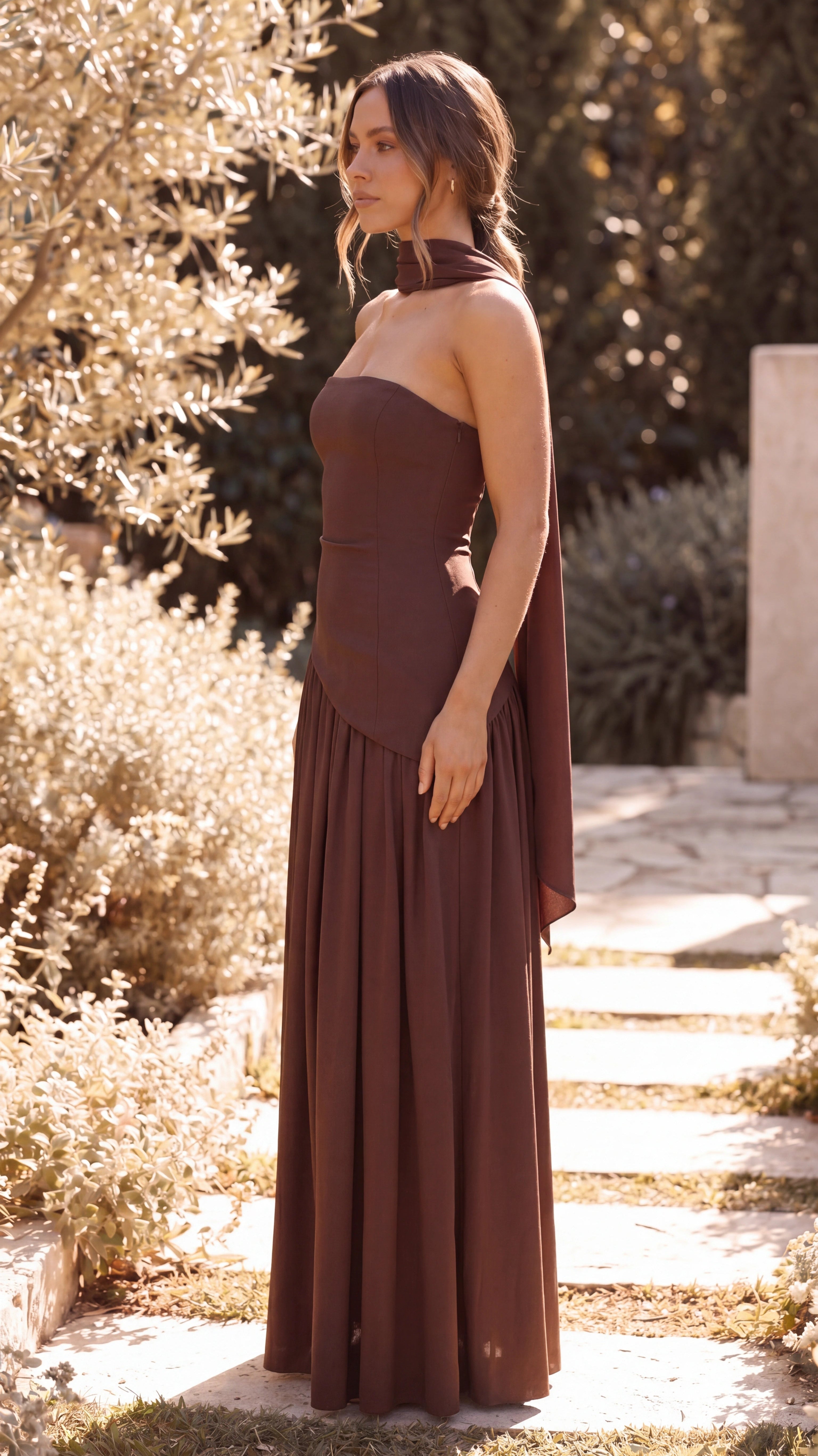 Women's Wedding Guest Maxi Dress | Strapless High Slit Corset Gown