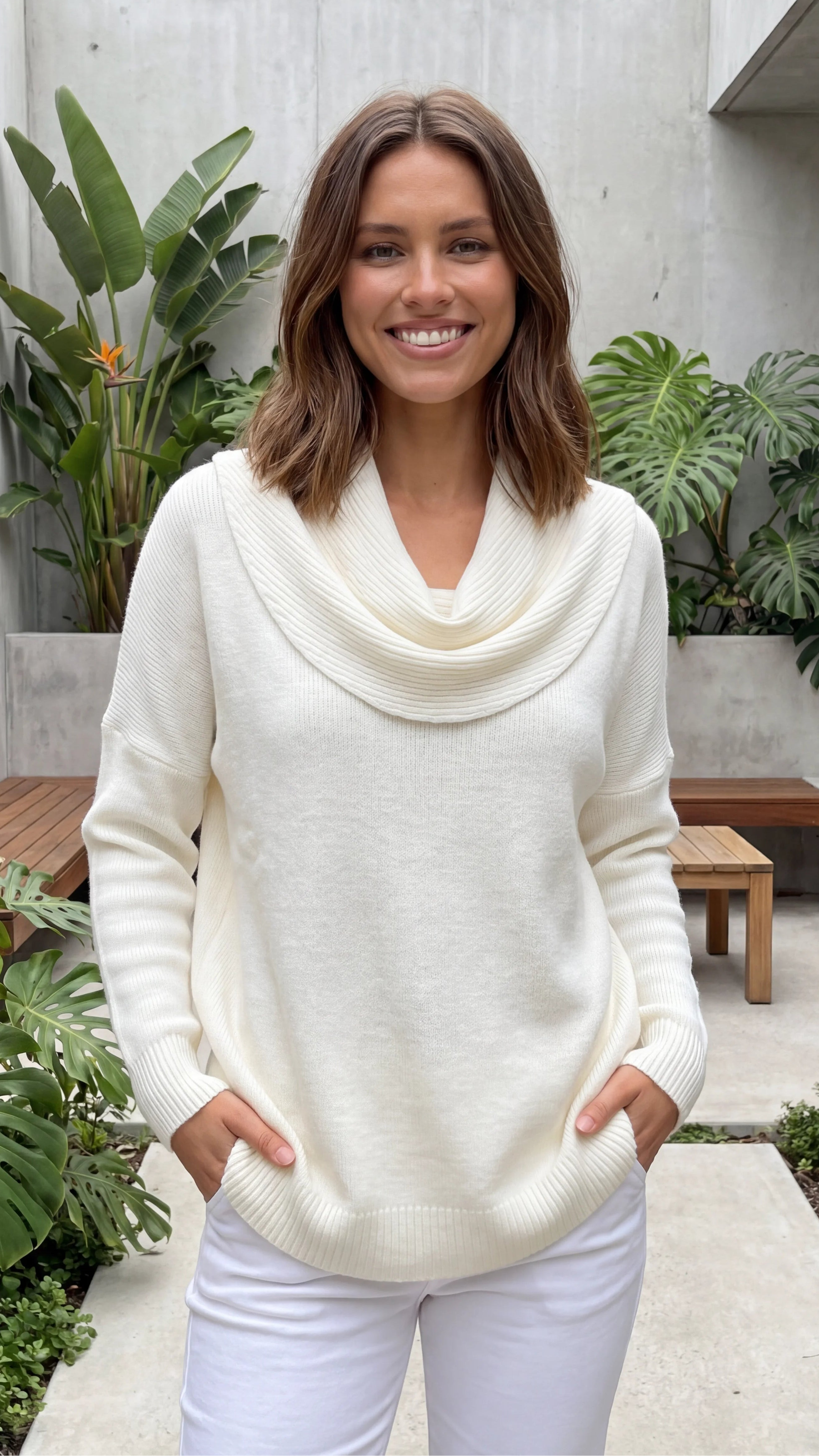 Women's Cowl Neck Long Sleeve Knit Jumper