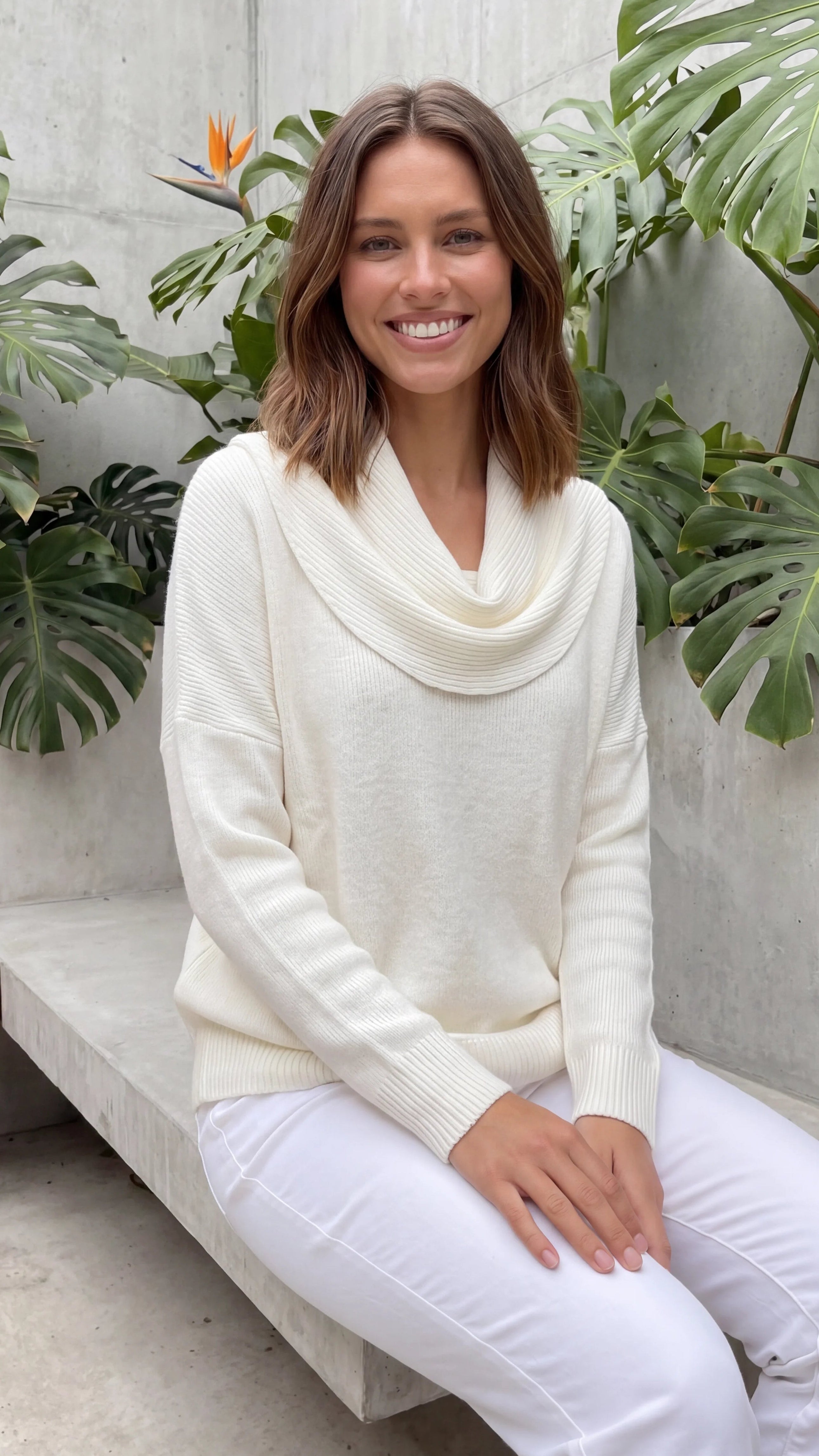 Women's Cowl Neck Long Sleeve Knit Jumper