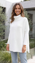 Women's Turtle Neck Long Sleeve Oversized Ribbed Knit Oversized Jumper