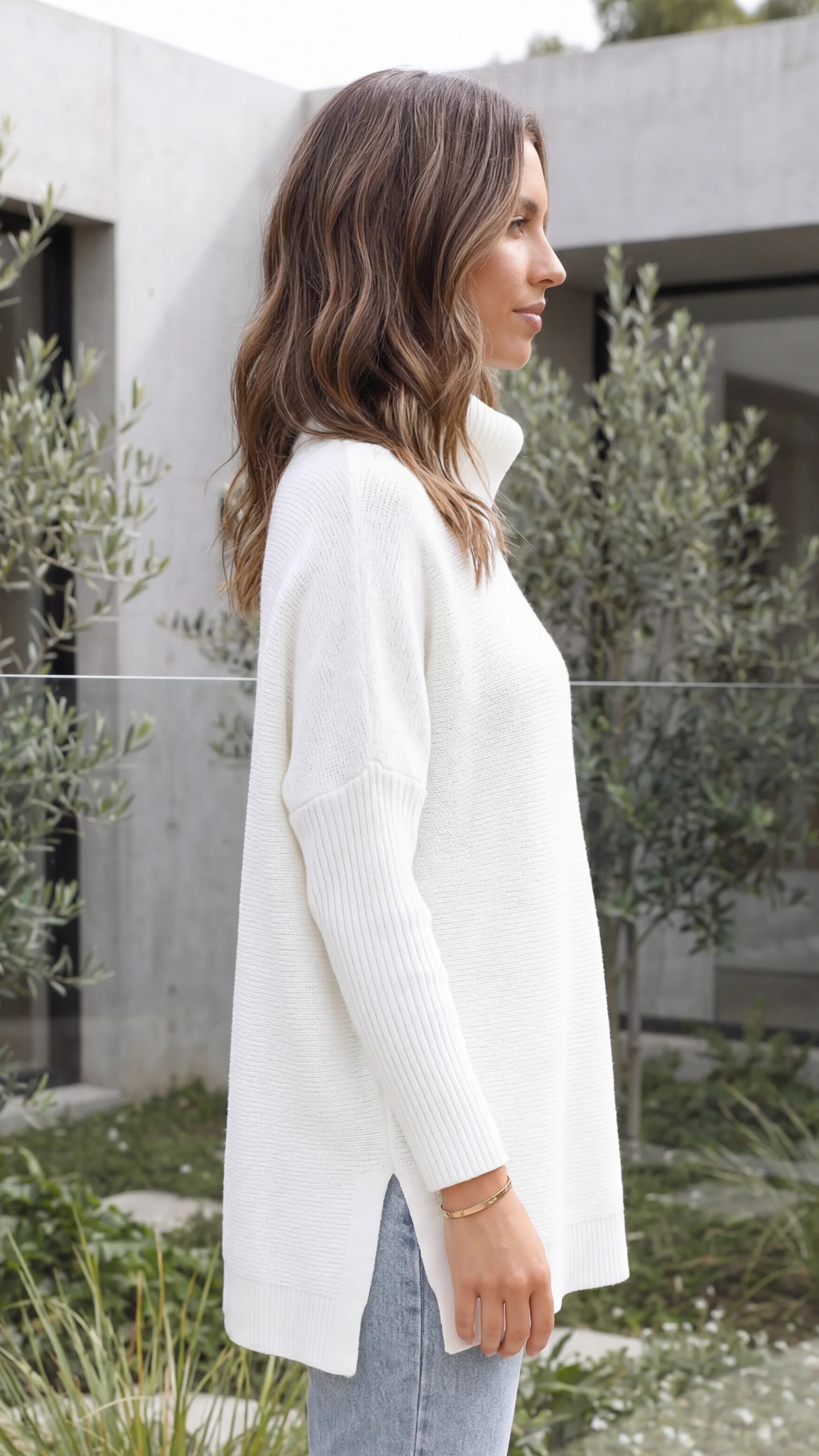 Women's Turtle Neck Long Sleeve Oversized Ribbed Knit Oversized Jumper