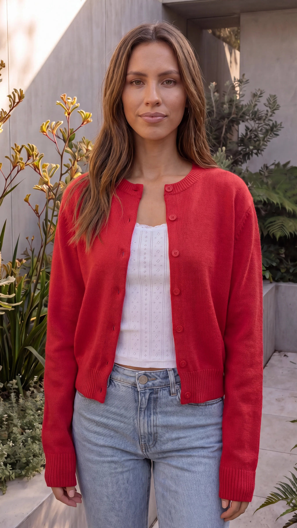Women's Cropped Knit Cardigan with Ribbed Trim