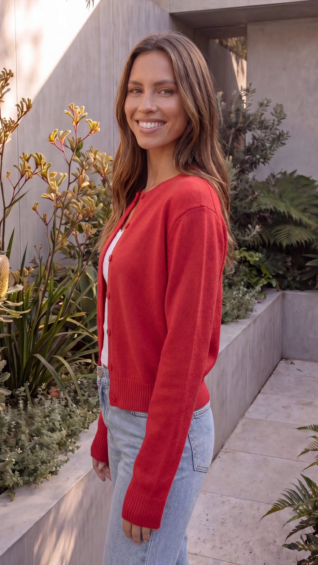 Women's Cropped Knit Cardigan with Ribbed Trim