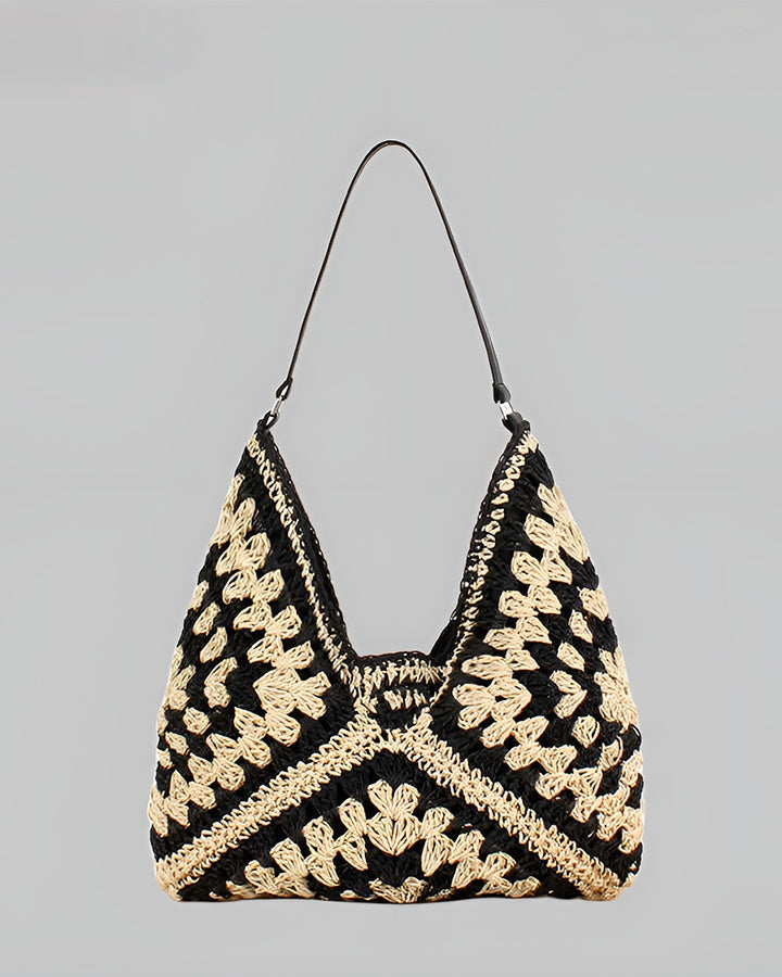 Women's Crochet Macrame Boho Shoulder Bag black 4