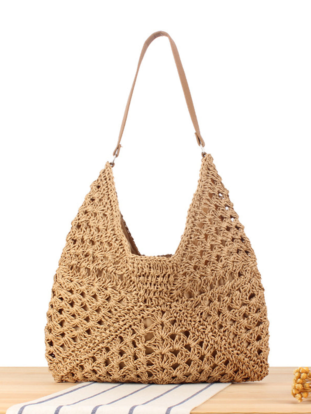 Women's Crochet Macrame Boho Shoulder Bag brown
