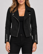 Women's Cropped Biker Jacket with Suede Look and Zip Front