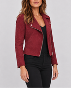 Women's Cropped Biker Jacket with Suede Look and Zip Front