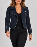 Women's Cropped Biker Jacket with Suede Look and Zip Front