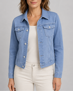 Women's Cropped Denim Jacket with Button Front