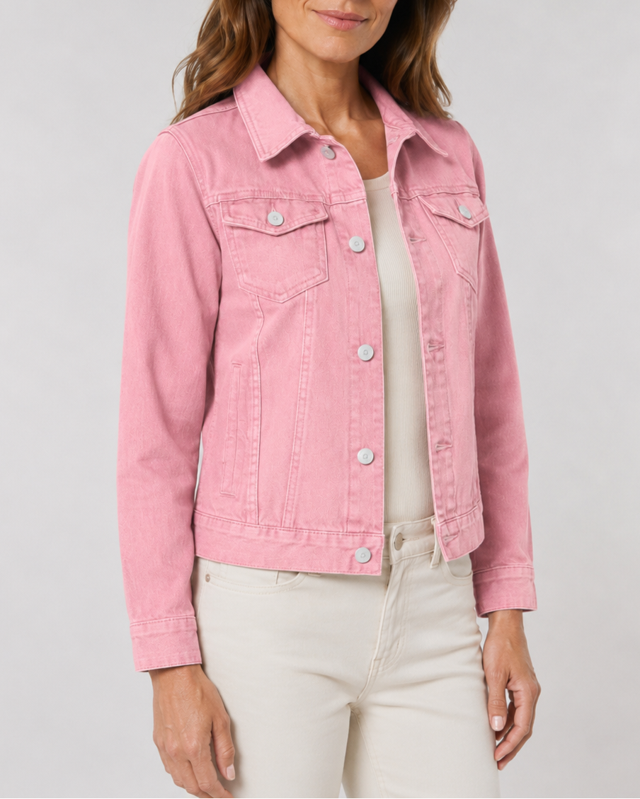 Women's Cropped Denim Jacket with Button Front