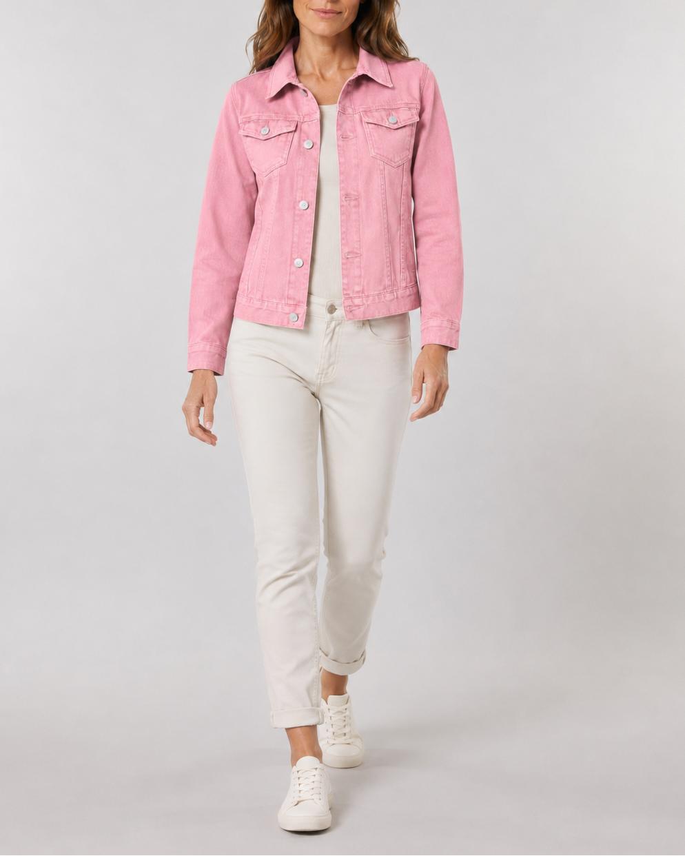 Women's Cropped Denim Jacket with Button Front