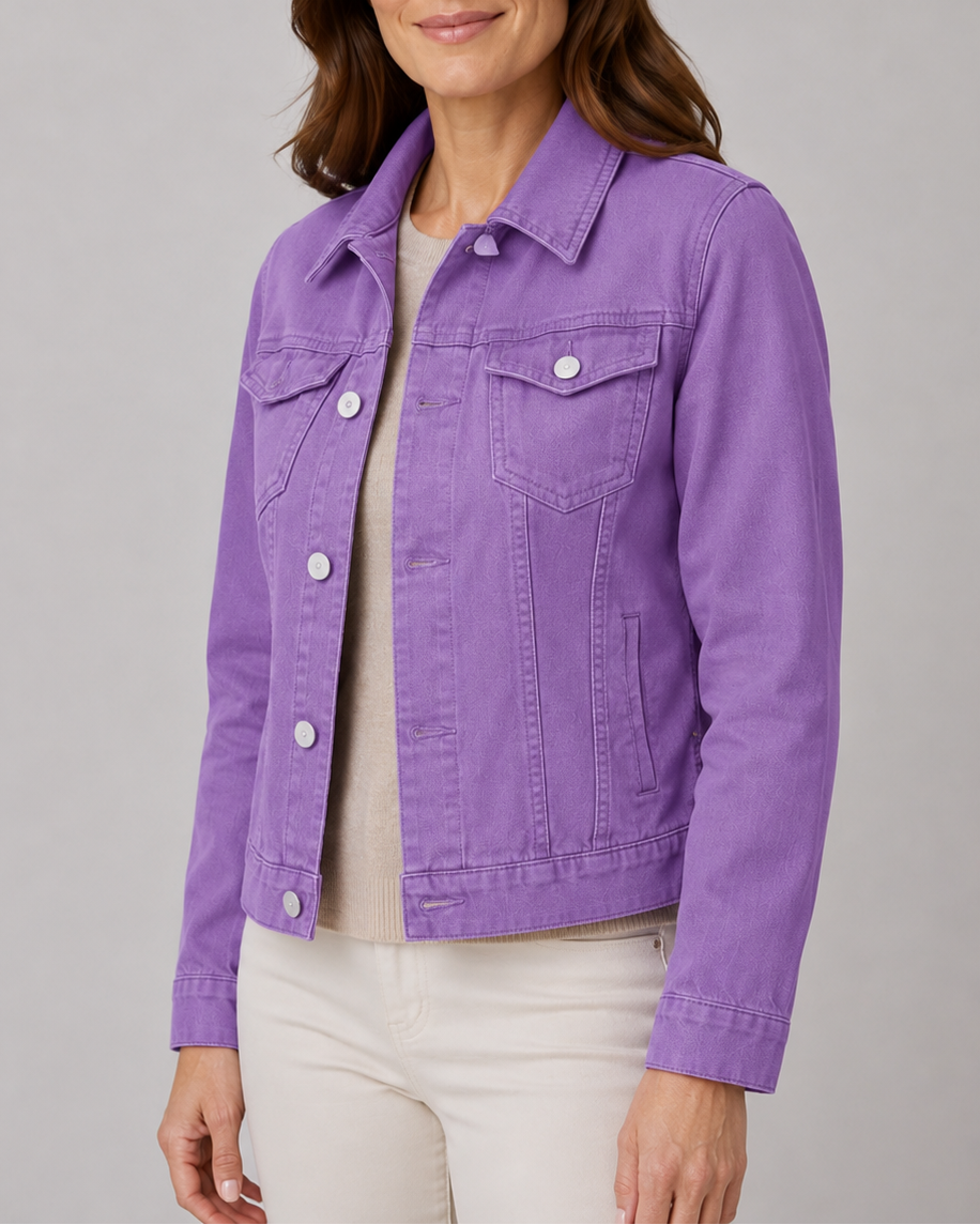 Women's Cropped Denim Jacket with Button Front