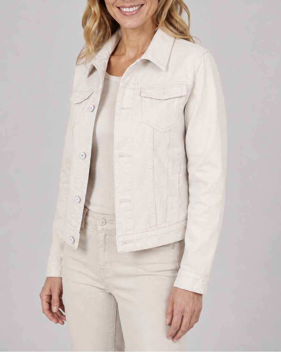 Women's Cropped Denim Jacket with Button Front