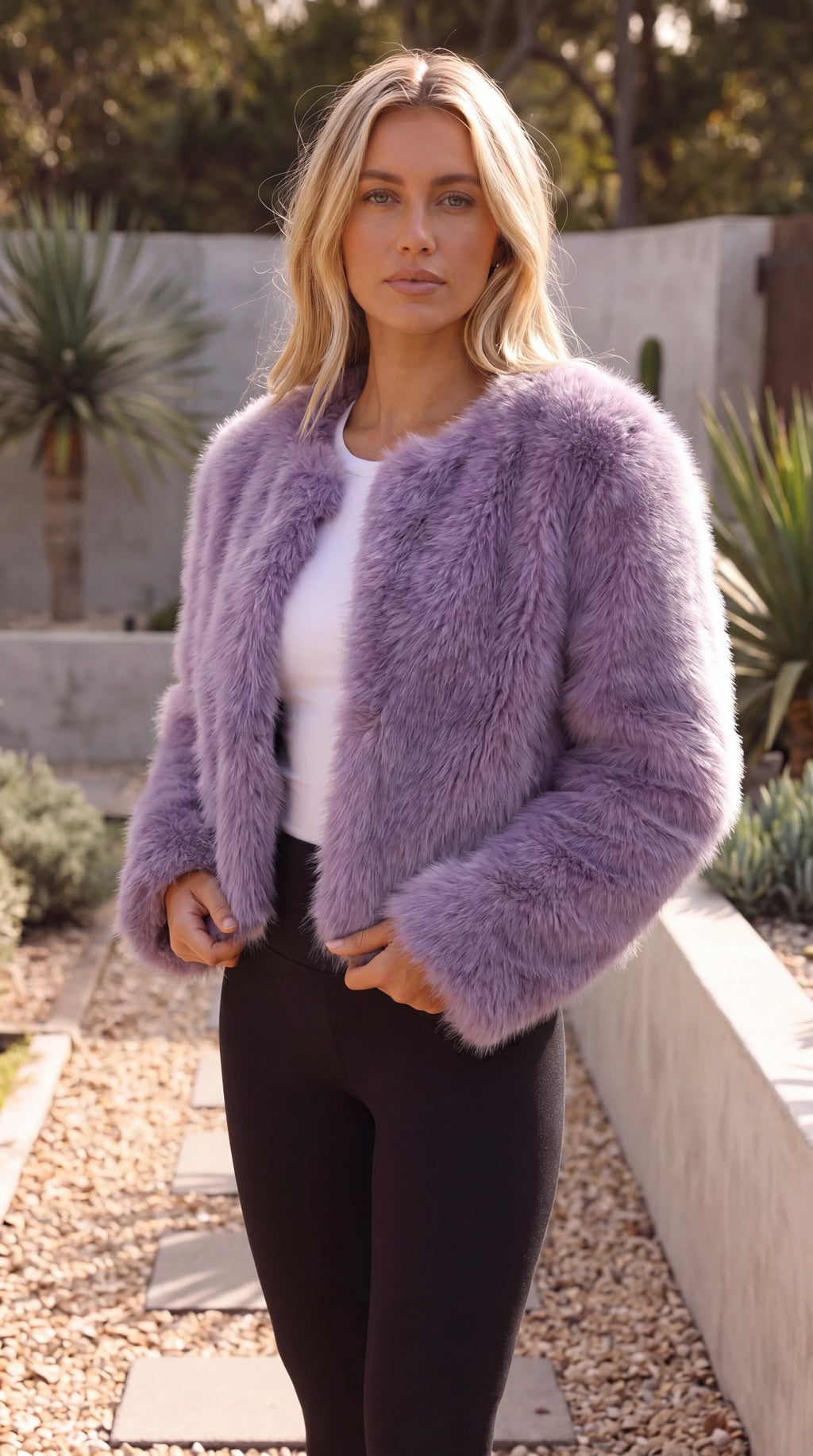 Women's Cropped Faux Fur Jacket purple 1