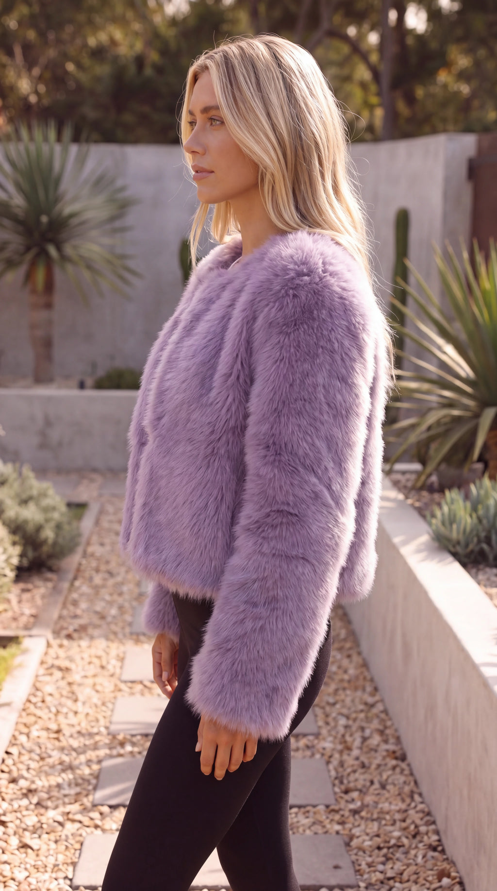 Women's Cropped Faux Fur Jacket purple 1