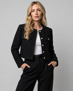 Women's Cropped Tweed Blazer with Gold Buttons and Pockets