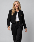 Women's Cropped Tweed Blazer with Gold Buttons and Pockets