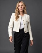 Women's Cropped Tweed Blazer with Gold Buttons and Pockets