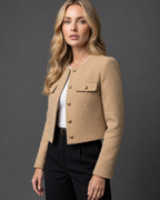 Women's Cropped Tweed Blazer with Gold Buttons and Pockets