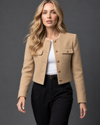 Women's Cropped Tweed Blazer with Gold Buttons and Pockets