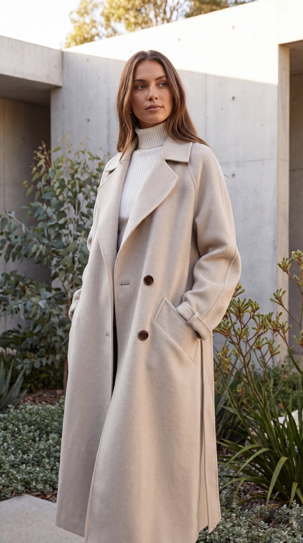 Women's Lapel Collar Double-Breasted Longline Winter Coat