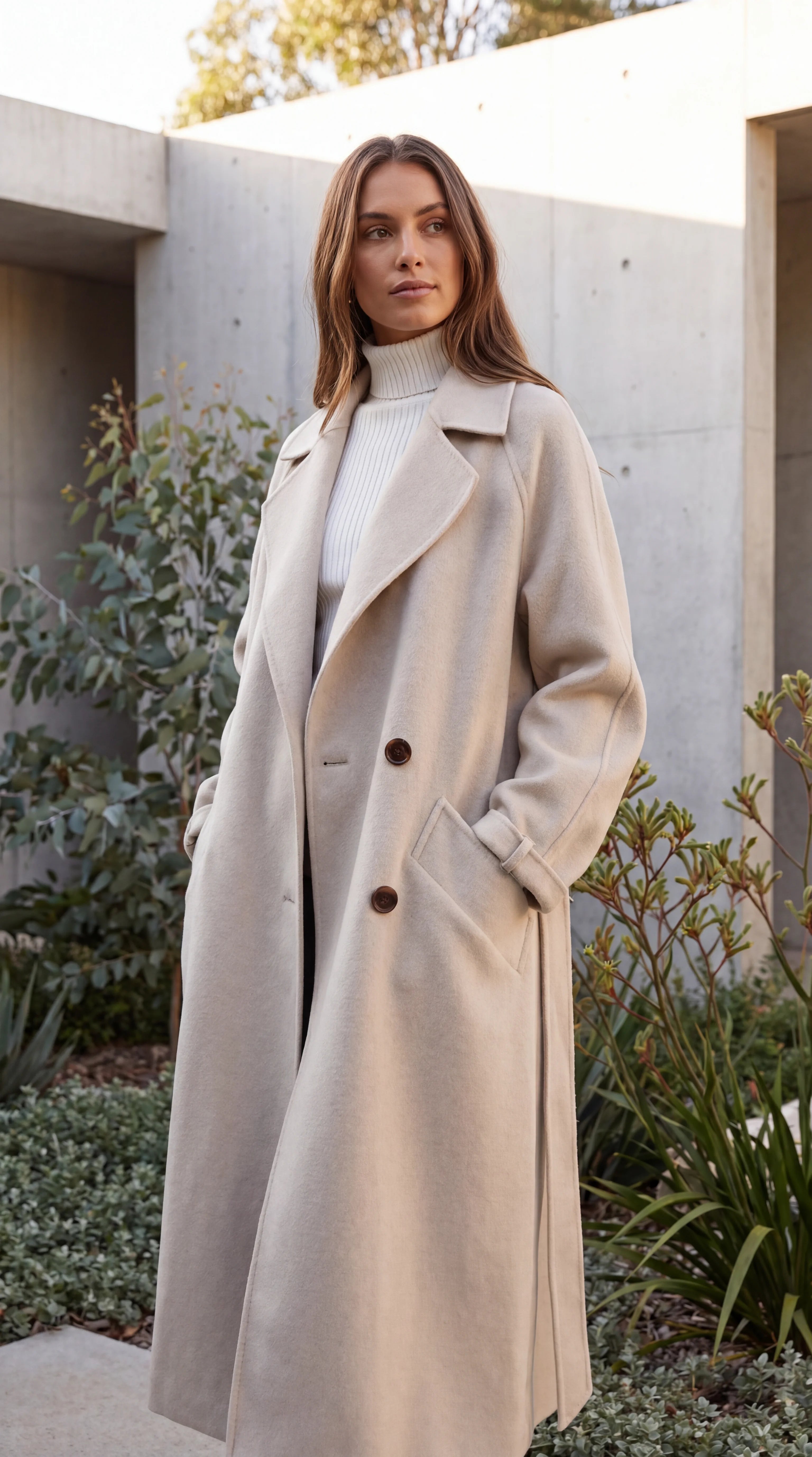 Women's Lapel Collar Double-Breasted Longline Winter Coat