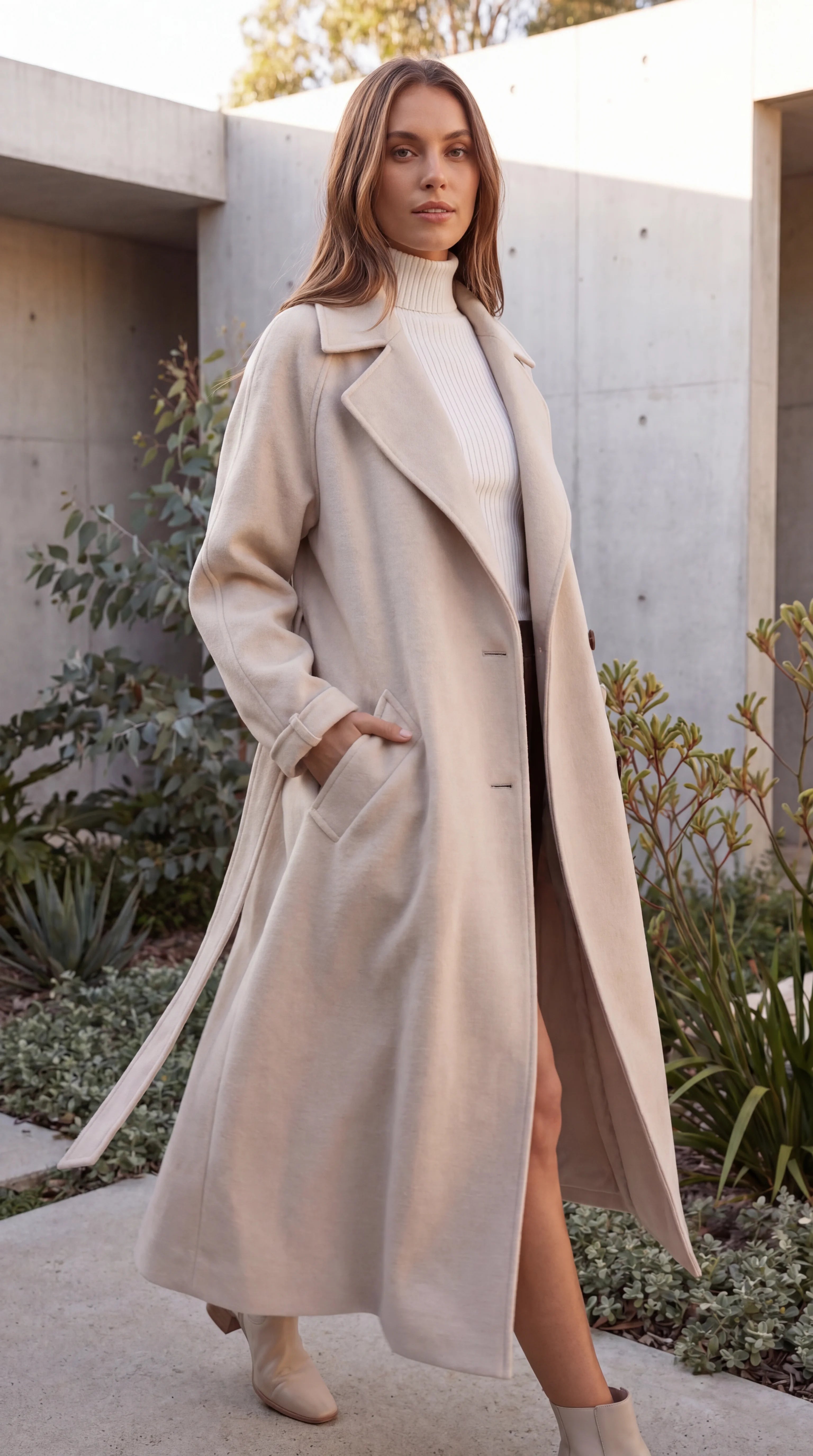 Women's Lapel Collar Double-Breasted Longline Winter Coat
