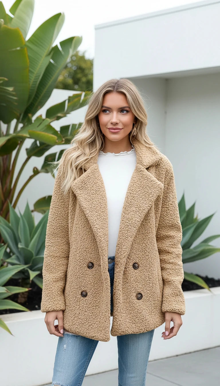 Women's Double-Breasted Teddy Coat