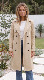 Women's Double-Breasted Long Trench Coat