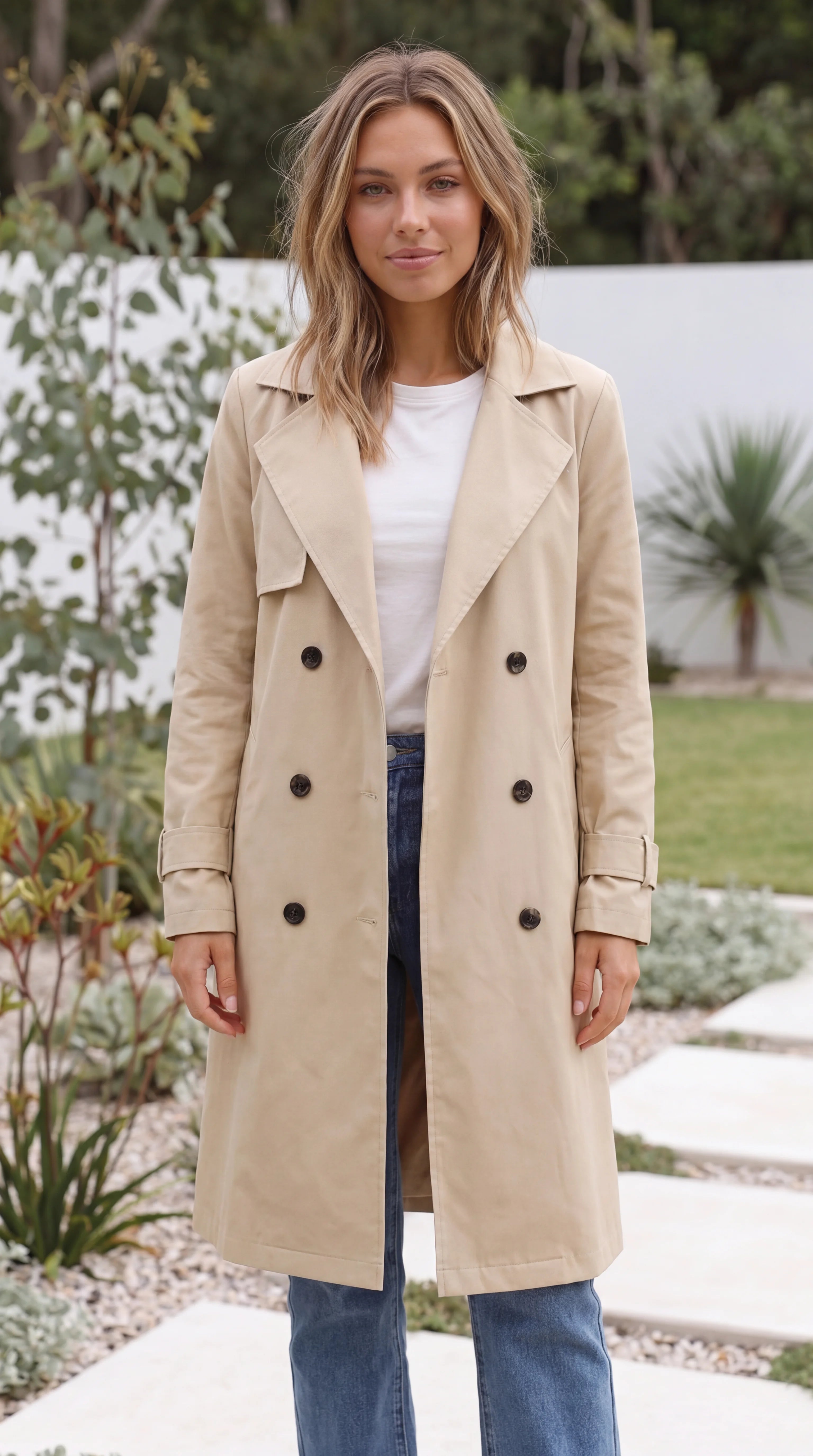 Women's Double-Breasted Long Trench Coat