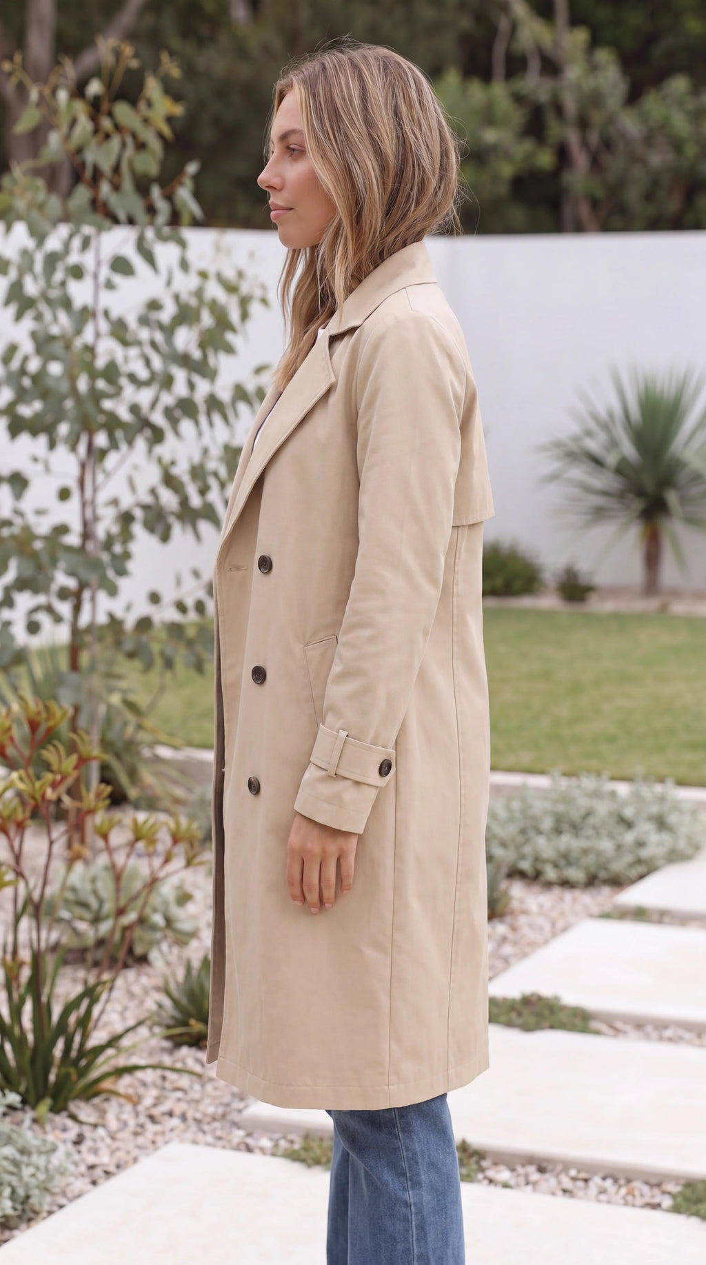 Women's Double-Breasted Long Trench Coat