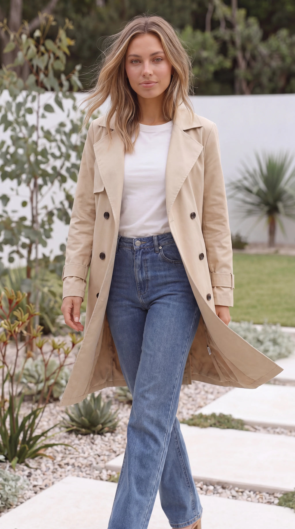 Women's Double-Breasted Long Trench Coat