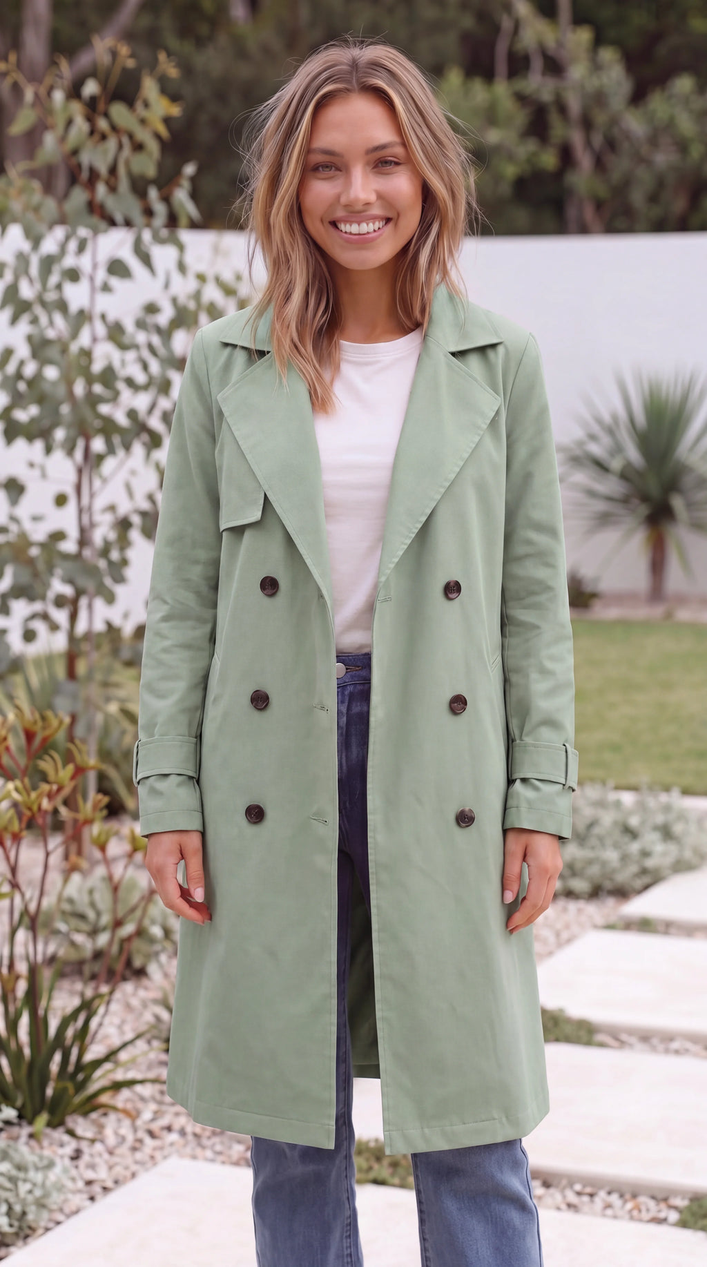 Women's Double-Breasted Long Trench Coat