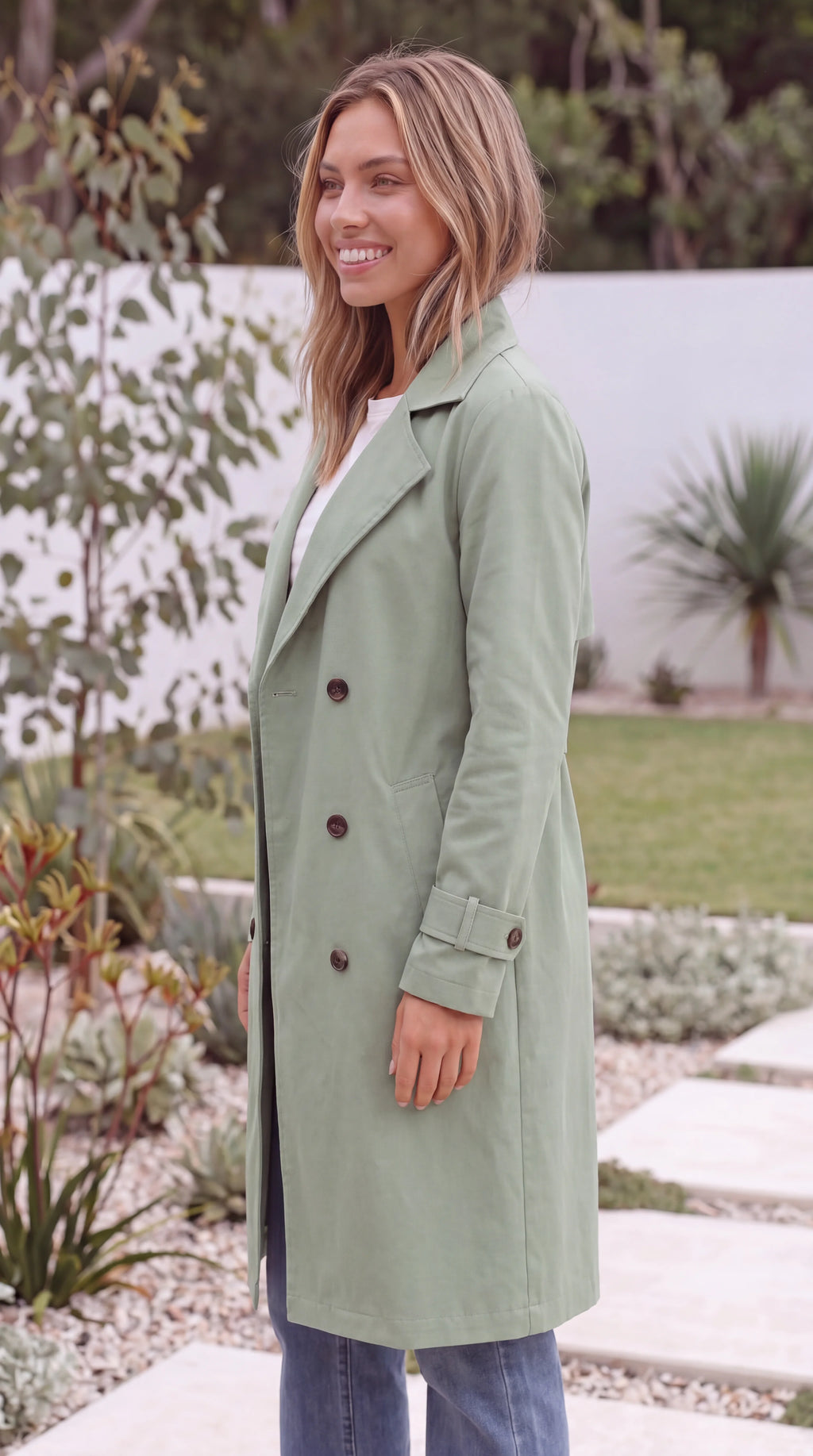 Women's Double-Breasted Long Trench Coat