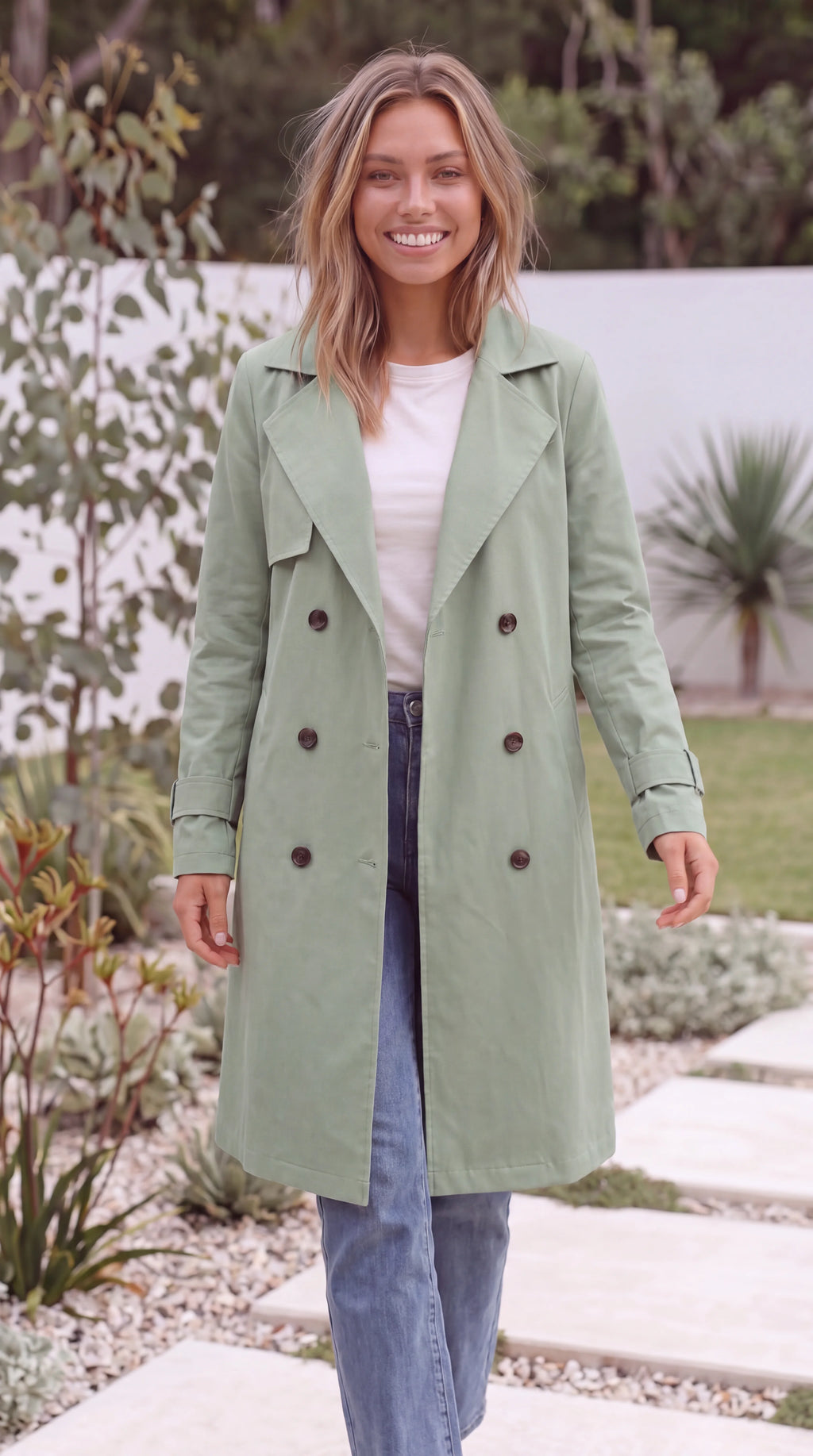 Women's Double-Breasted Long Trench Coat
