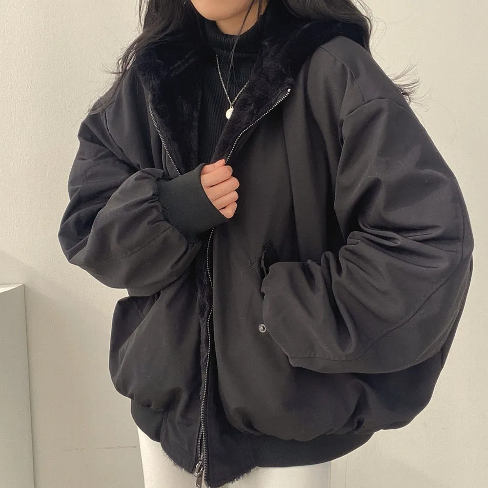 Women's Double Layer Winter Jacket black