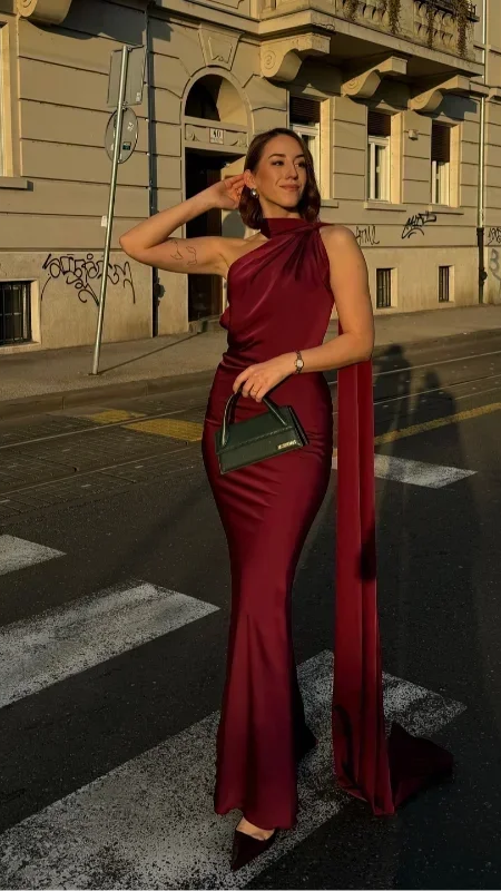 Women's Maxi Dress | Draped One Shoulder Party Occasion Dress 1