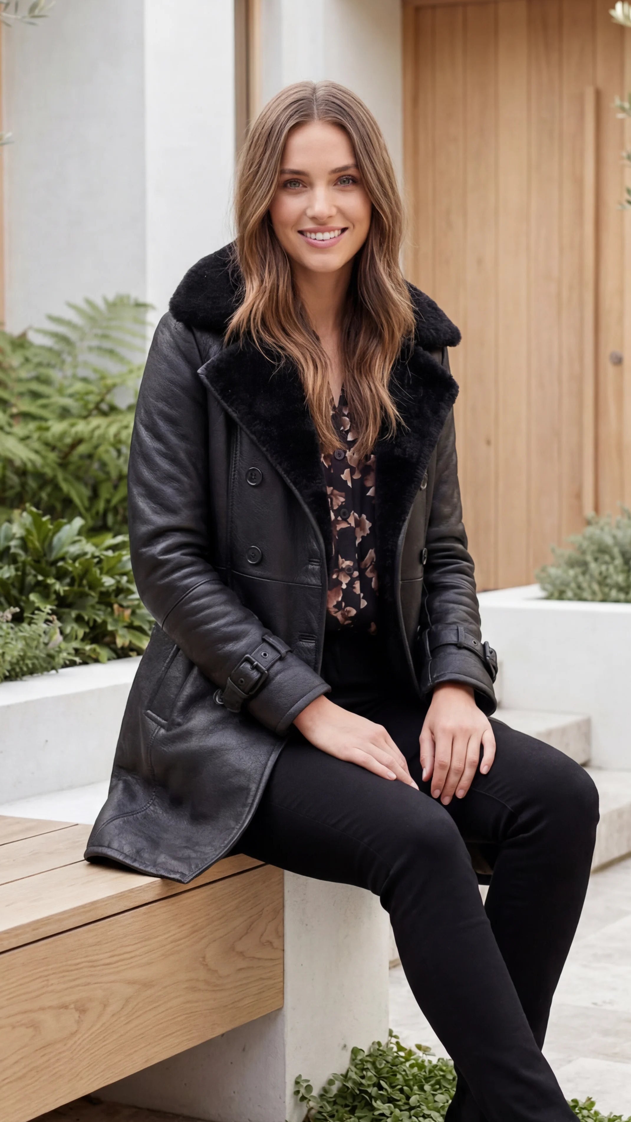 Women's Double Breasted Faux Fur Collar Long Winter Coat