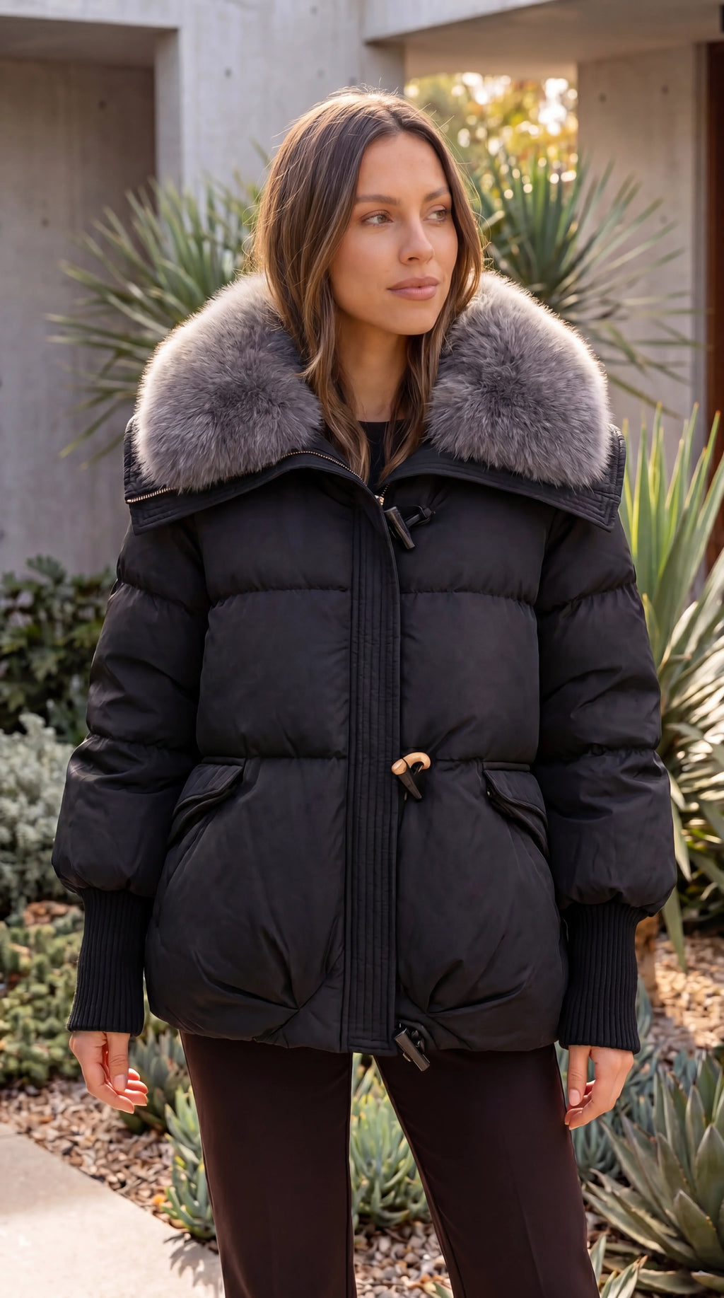 Women's Faux Fur Collar Padded Puffer Jacket