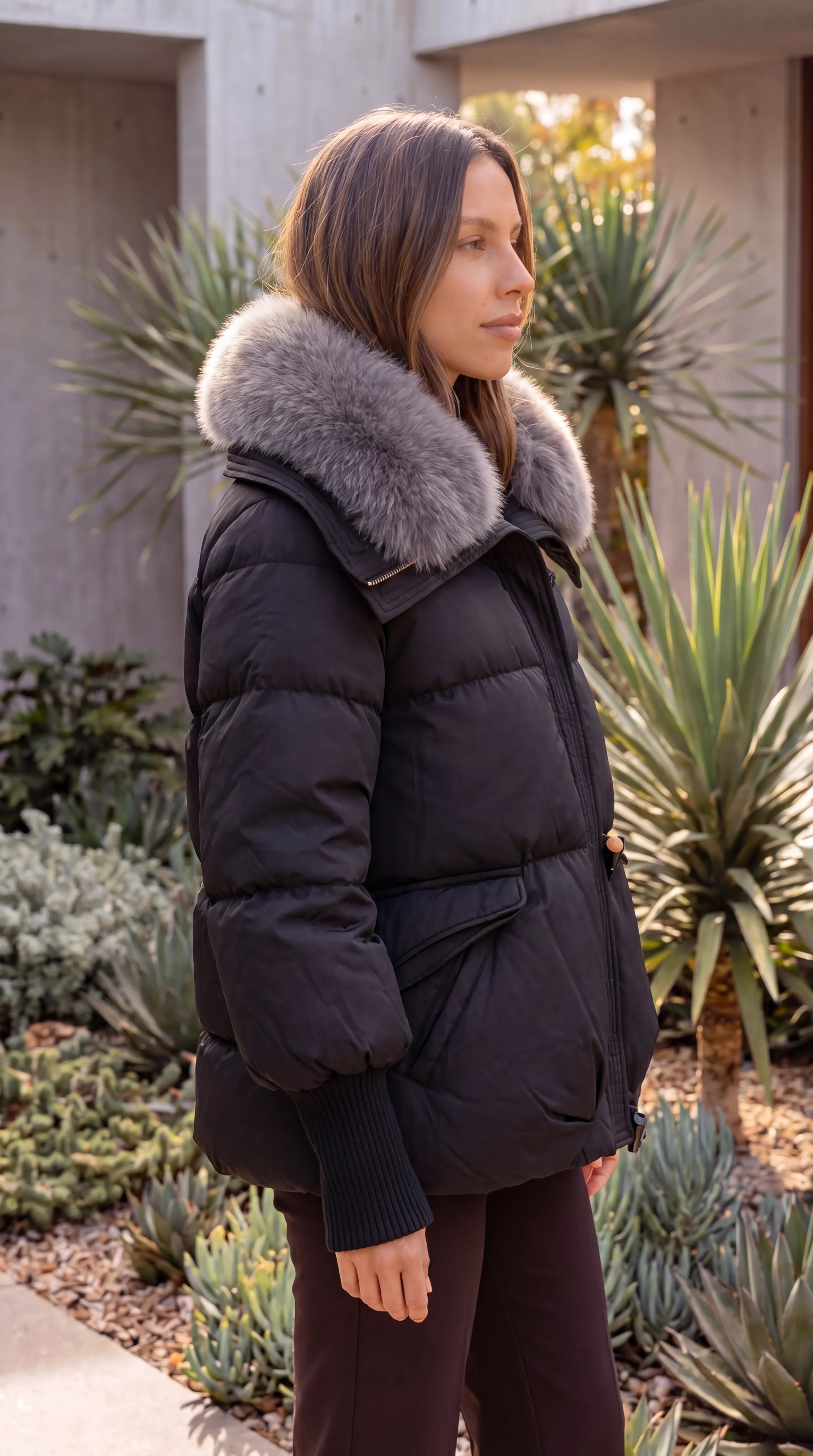 Women's Faux Fur Collar Padded Puffer Jacket