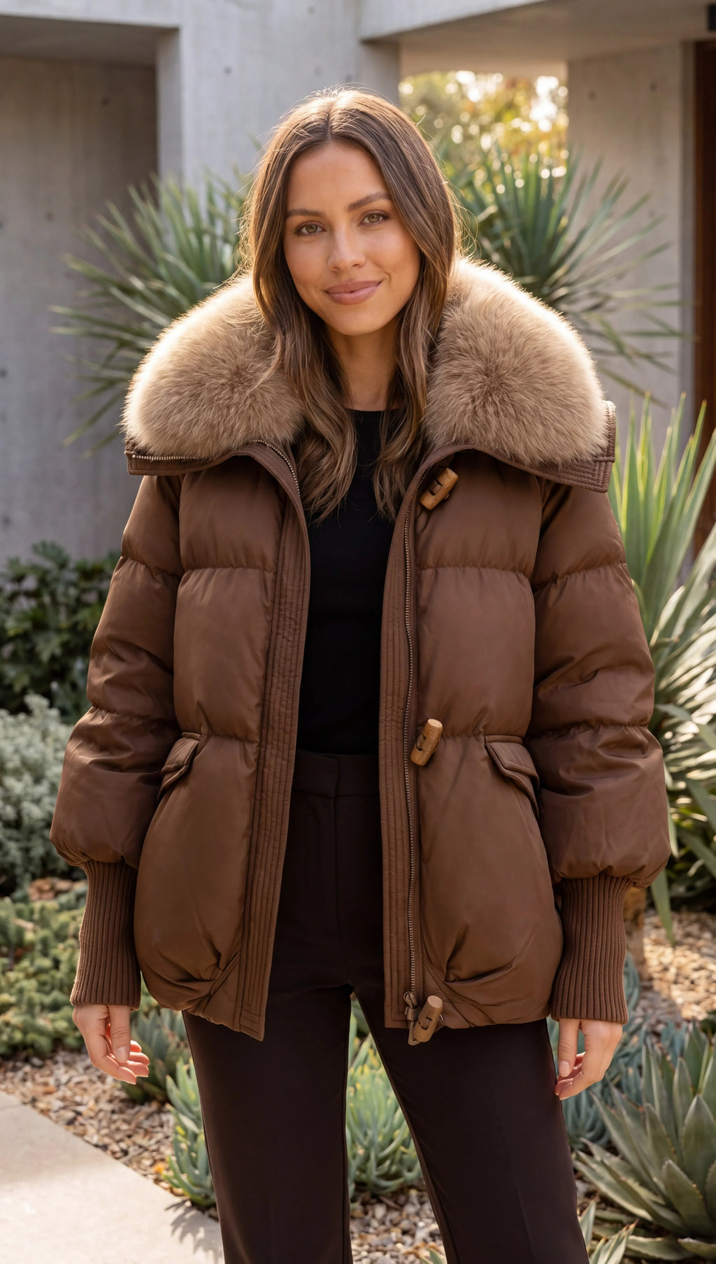 Women's Faux Fur Collar Padded Puffer Jacket
