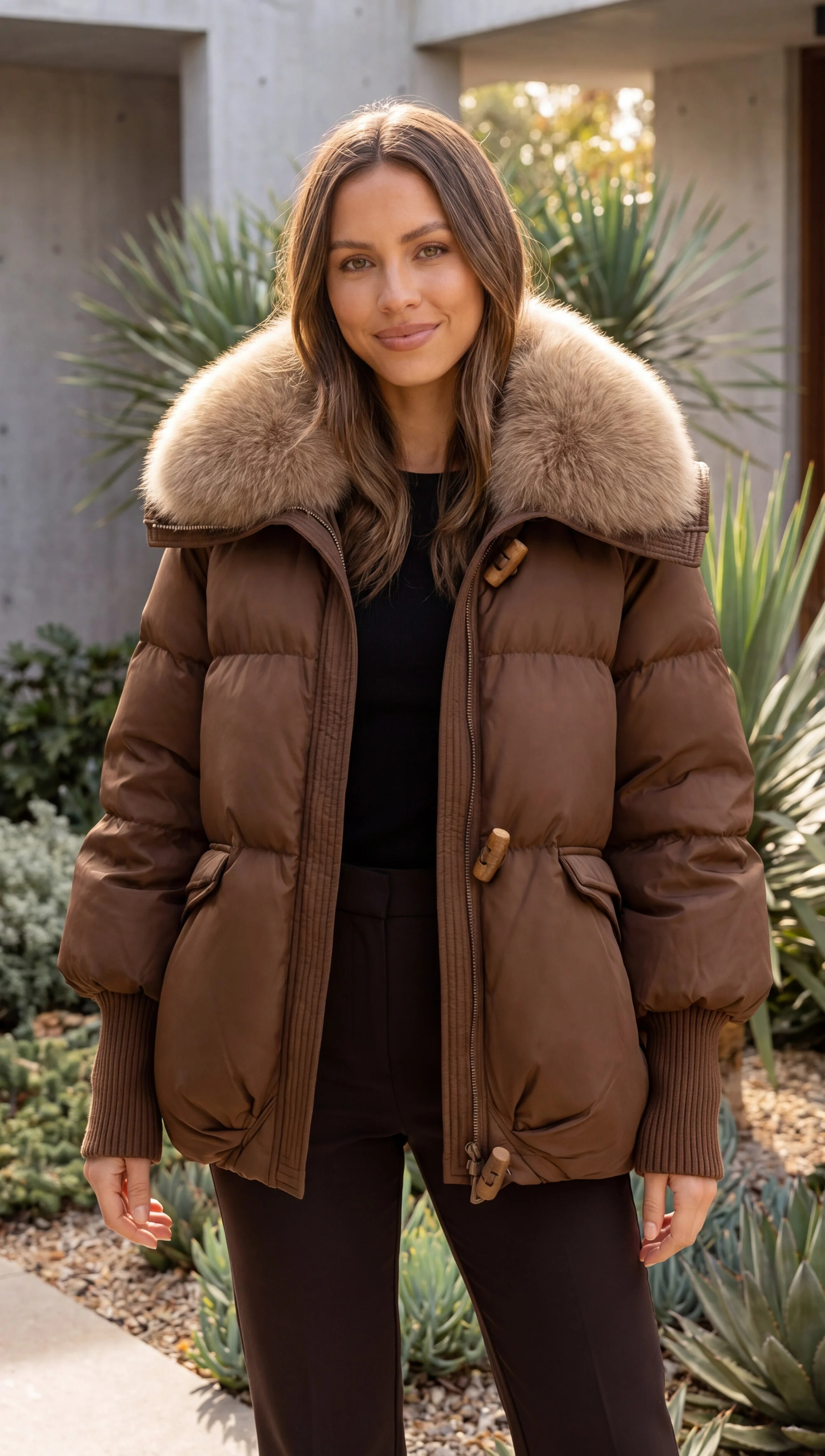 Women's Faux Fur Collar Padded Puffer Jacket