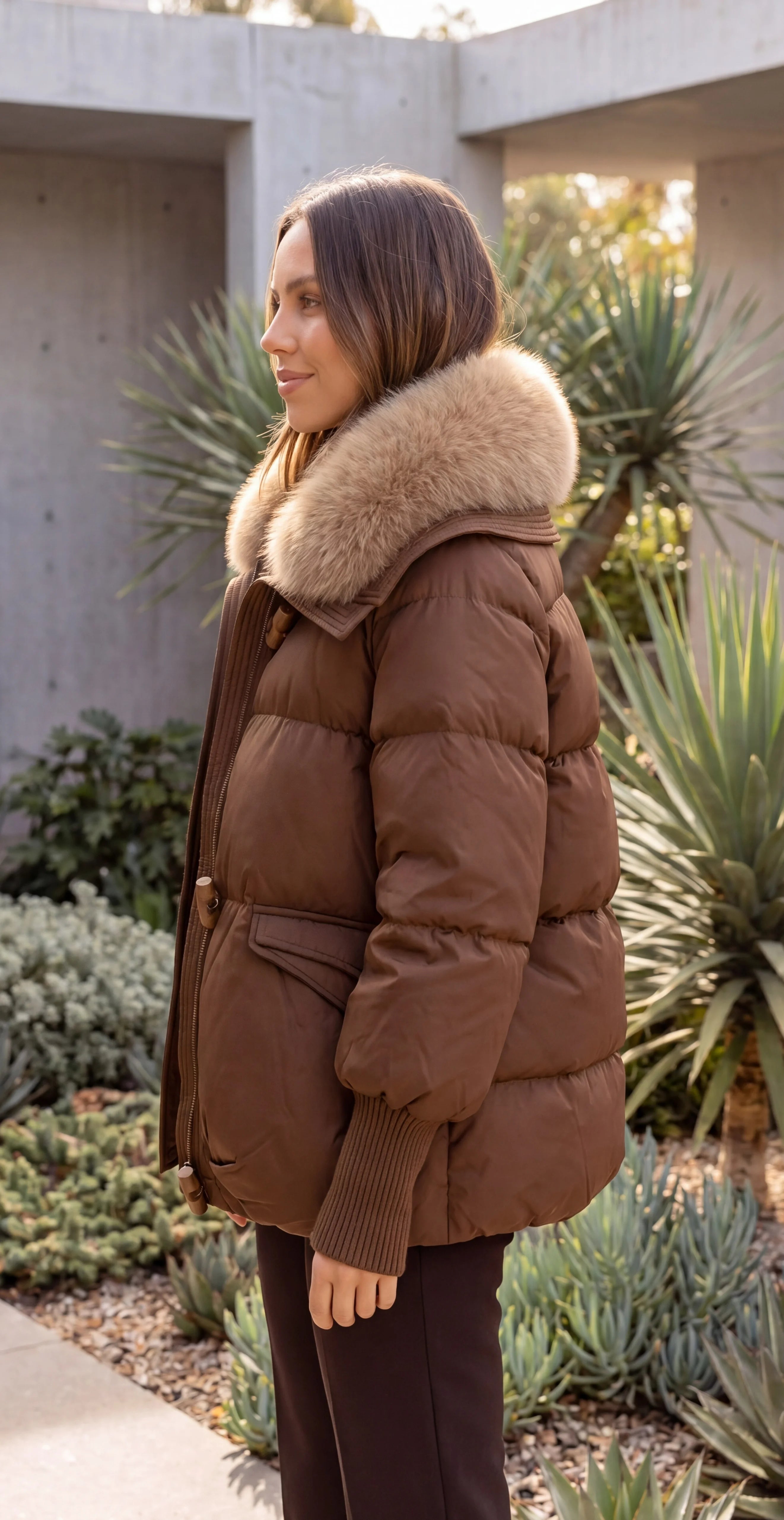 Women's Faux Fur Collar Padded Puffer Jacket