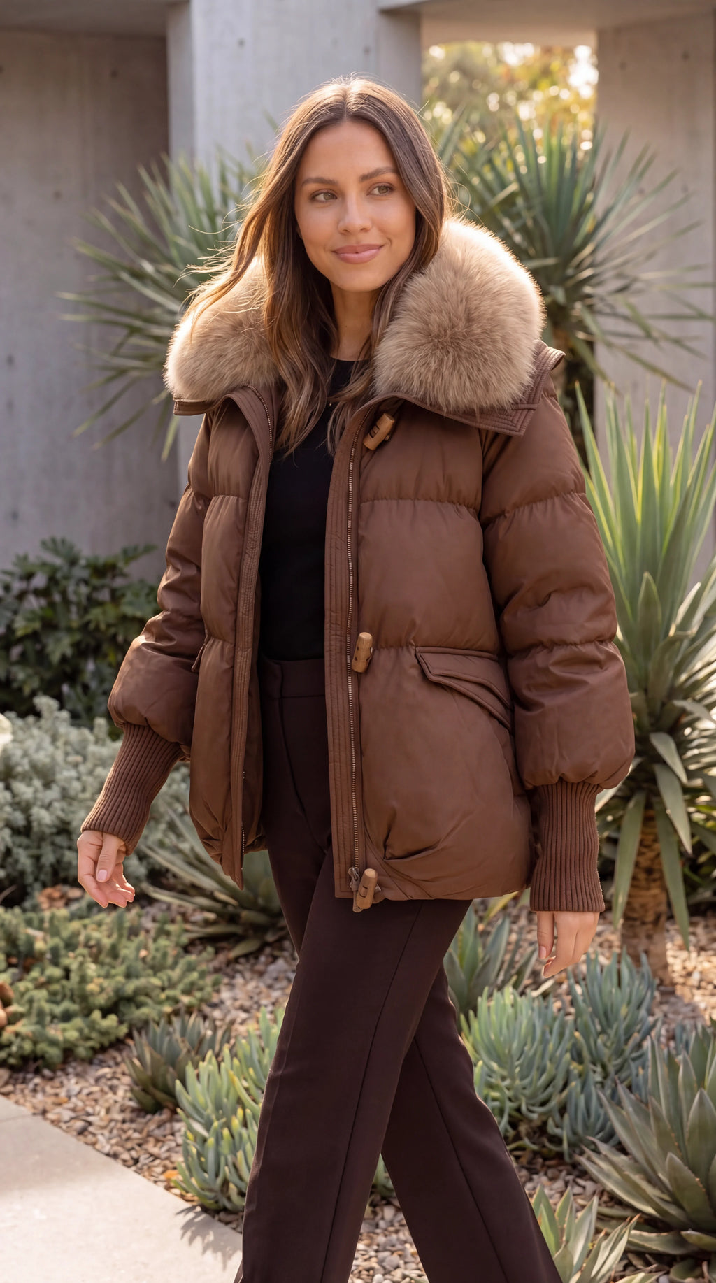 Women's Faux Fur Collar Padded Puffer Jacket