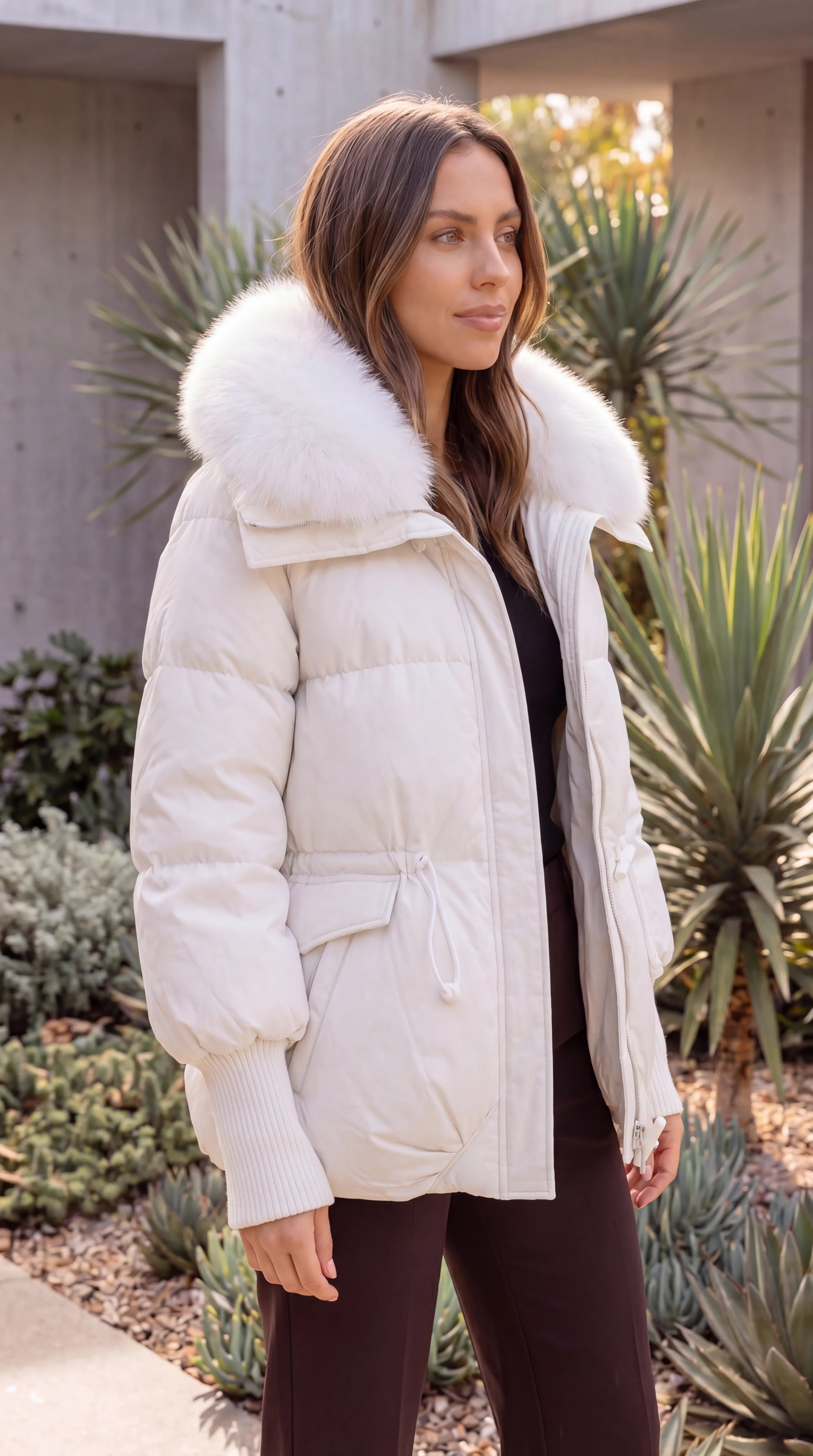 Women's Faux Fur Collar Padded Puffer Jacket