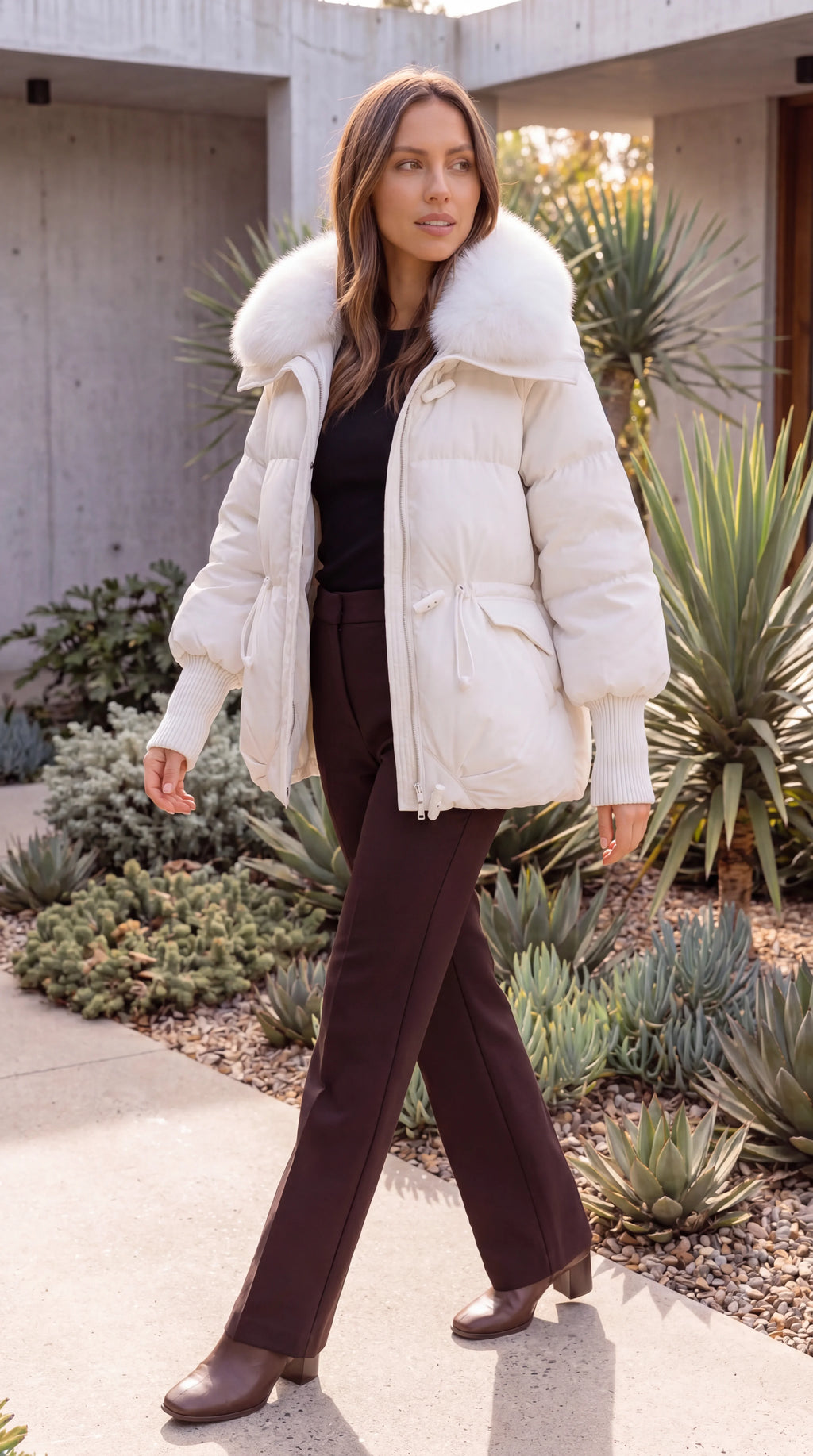Women's Faux Fur Collar Padded Puffer Jacket