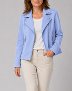 Women's Cropped Biker Jacket with Lapel Collar and Zip Front