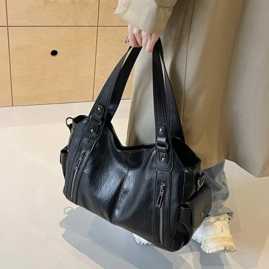 Women's Faux Leather Shoulder Duffle Bag black