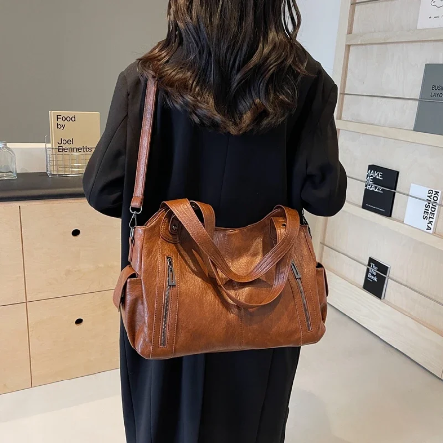 Women's Faux Leather Shoulder Duffle Bag brown 2